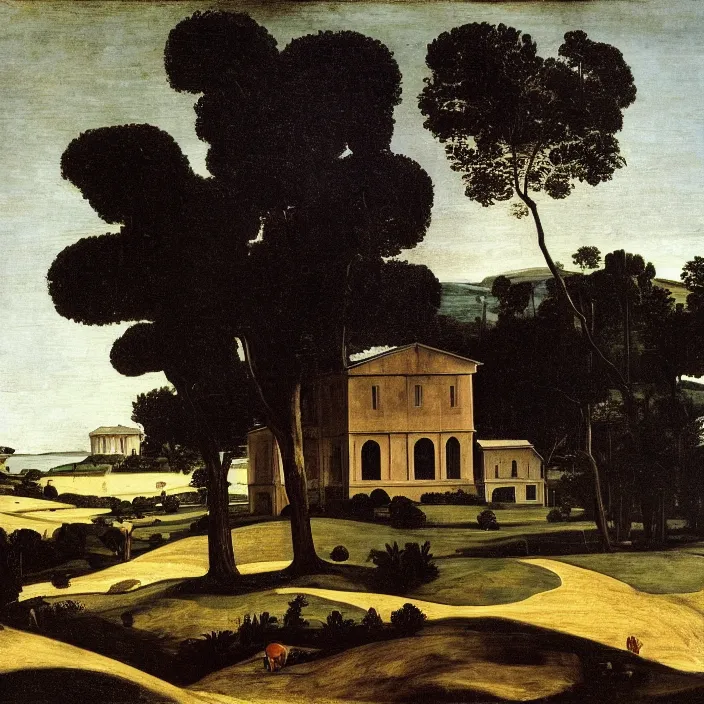 Prompt: a building in a serene landscape, by caravaggio
