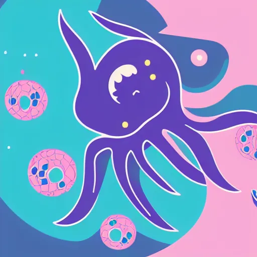 Prompt: a simplified vector based illustration about a very cute galactic octopus bunny, style of Akira motion movie, space colors, smooth and clean vector curves, no jagged lines, vinyl cut ready