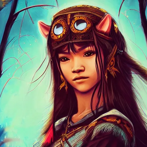 Prompt: “Zendaya, Mononoke-hime style, fantasy, photorealistic, concept Art, ultra detailed portrait, 4k resolution”