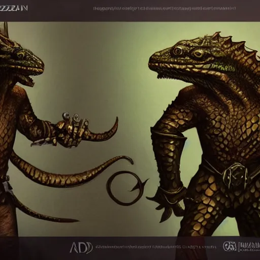 Image similar to lizard wearing oiled leather rogue armor, Lizardman thief, D&D, argonian, mideival setting, digital painting, highly detailed, concept art, sharp focus, artstation