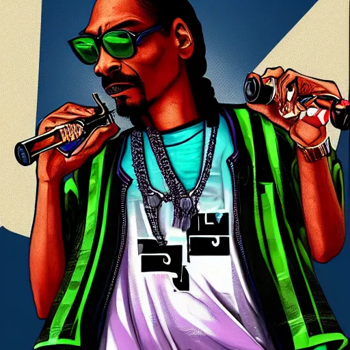 Prompt: Snoop dogg as a character in grand theft auto San andreas, old game, digital art, 8k