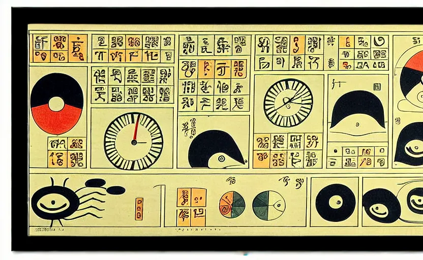 Image similar to business dashboard with time series charts, pie plots and other modern graphics, with small creatures with many eyes. diego rivera ( with slight ukiyo - e influence ). ravi supa.