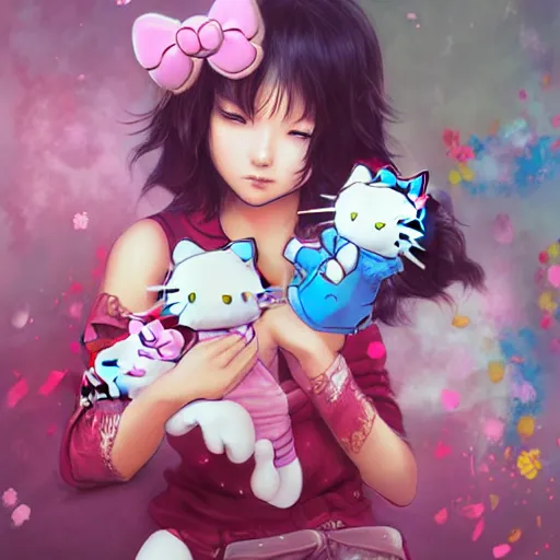 Image similar to Couple love, Hello Kitty theme, by Stanley Artgerm Lau, WLOP, Rossdraws, James Jean, Andrei Riabovitchev, Marc Simonetti, Yoshitaka Amano, ArtStation, CGSociety,