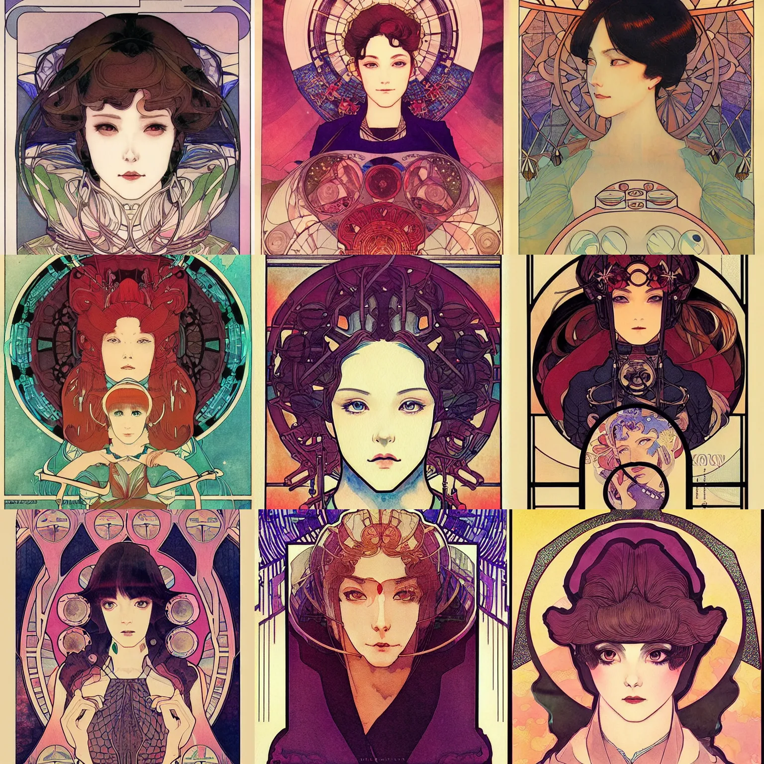 Prompt: hydrogen chemical element. beautiful, realistic symmetrical portrait painting by mucha and kuvshinov and bilibin. synthwave watercolor, thick linings, manga