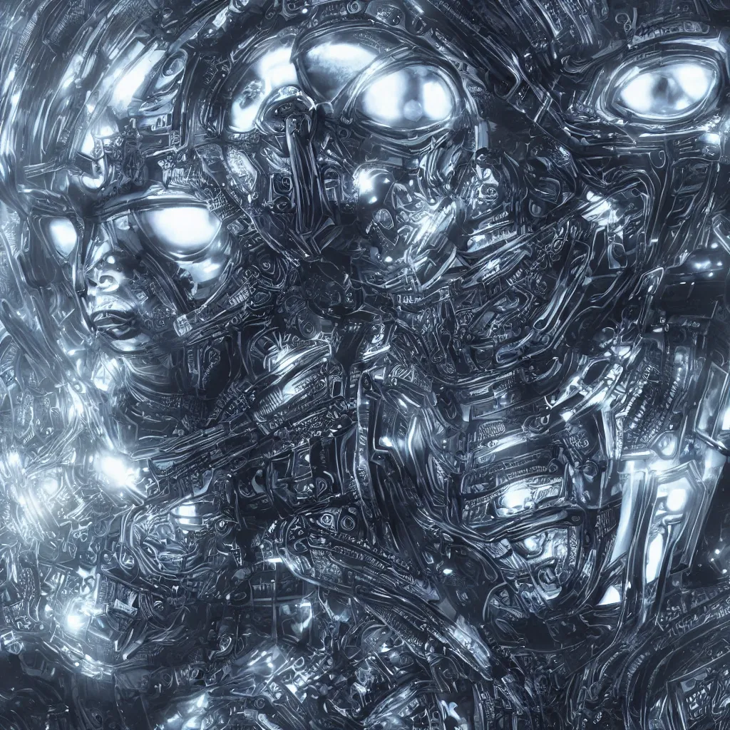 Image similar to an insanely detailed cibernetic artwork of a futuristic artificial intelligence superstar, extremely detailed, centered image, perfectly symmetrical alien face, with frames made of detailed fractals, octane render, 4k, insanely detailed, detailed grid as background, photorealistic digital art, hyper realism, high detail, cgi