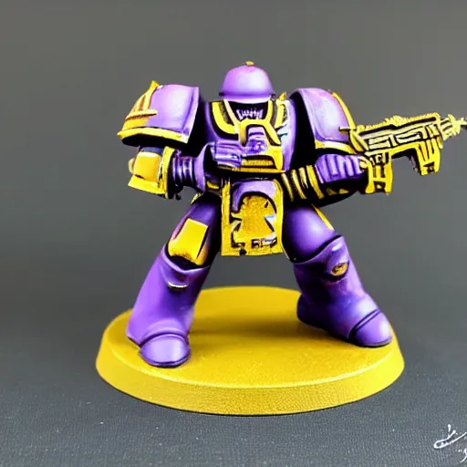 Image similar to warhammer 4 0 k tau figurine painted yellow and purple