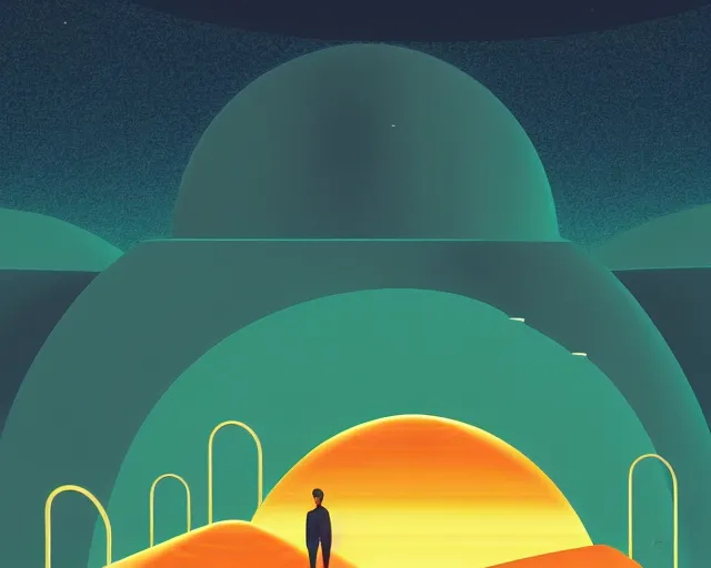Image similar to retro futuristic landscape inspired by phillipe stark, art by mike winkelmann, golden hour, illustration, highly detailed, simple, smooth and clean vector curves, no jagged lines, vector art, smooth, artstation