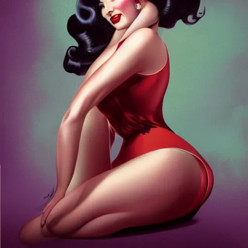 Image similar to a retro pinup illustration of dita von teese in the style of anna dittmann and in the style of charlie bowater and in the style of gil elvgren.