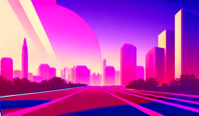 Prompt: a beautiful and immaculate futuristic city. vaporwave ombre rendering. outrun style. trending on artstation. recommended for you behance. by chris moore. by edward hopper. beeple colors. metropolis filmic.