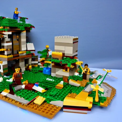 Prompt: Lego overgrown deserted island city