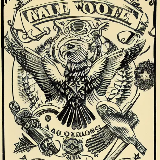 Prompt: English family cost, arms, eagle, wolf, star, line drawn