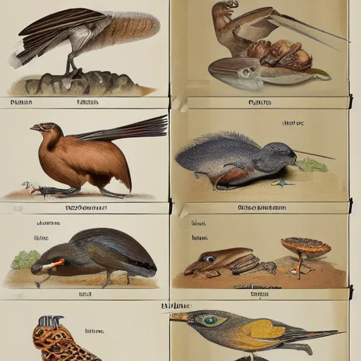 Image similar to an illustrated field guide to different electric toasters showing examples of males and females of each species, biological illustrations, art by john james audubon robert stebbins and terryl whitlatch and david sibley and charles darwin, highly detailed, intricately detailed, 8 k, trending on artstation