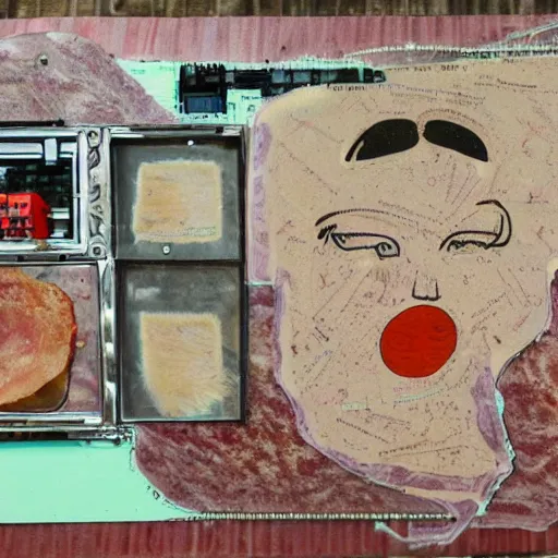 Image similar to potato feminine, alaskan road trip, circuit board made out of ham, basquiat