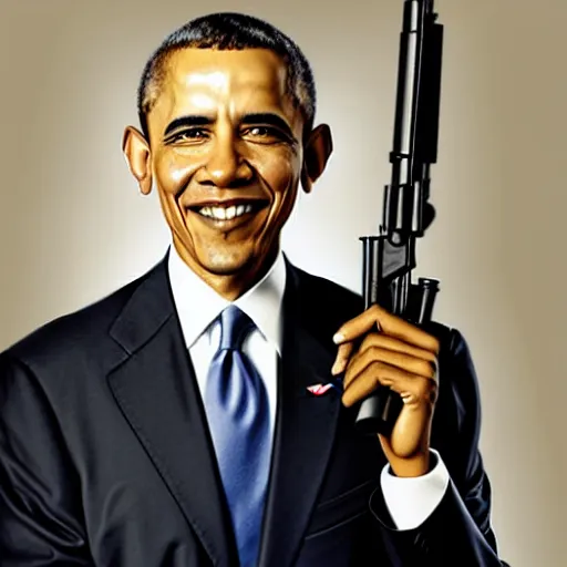 Image similar to Obama holding AK-47, portrait