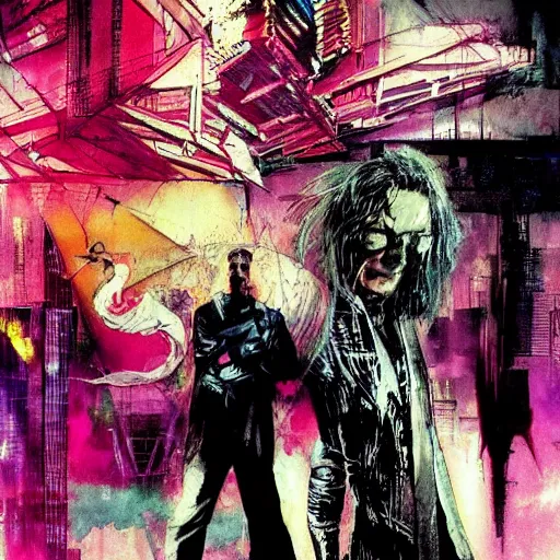 Image similar to cyberpunk dreaming by bobby zeik and bill sienkiewicz and david mack and dave mckean