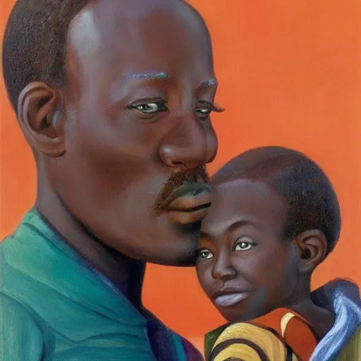 Prompt: happy african family in the style of edward hooper modern contemporary details faces eyes nose mouth 8k