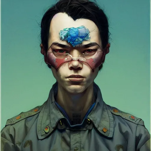 Image similar to prompt : soviet doomer portrait soft light painted by james jean and katsuhiro otomo and erik jones, inspired by akira anime, smooth face feature, intricate oil painting, high detail illustration, sharp high detail, manga and anime 1 9 9 9