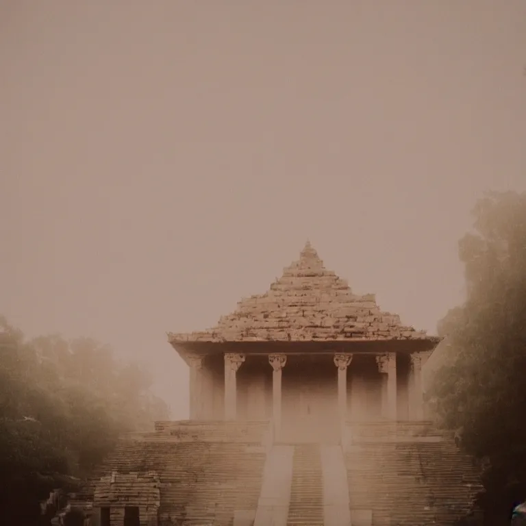 Image similar to temple, film photo, soft lighting album cover, nostalgia, gradient