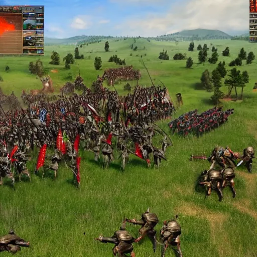 Prompt: a realistic battle scene featuring age of empires units