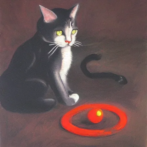 Image similar to Black cat plays with a red cat in a clearing, oil painting