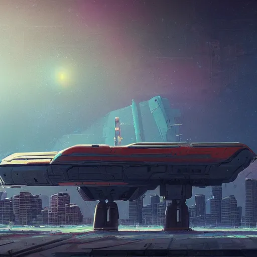Prompt: scifi cargo spaceship in heavy armor, by simon stalenhag, by ian pesty and alena aenami and makoto shinkai, concept art, matte painting, washed colors,