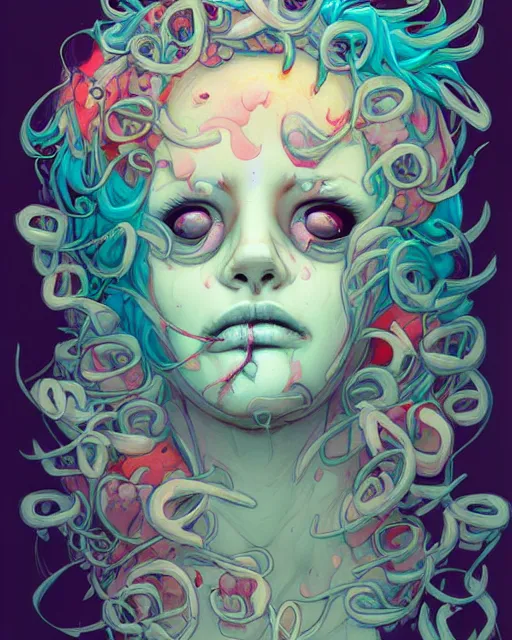 Prompt: delirium by james jean and ross tran