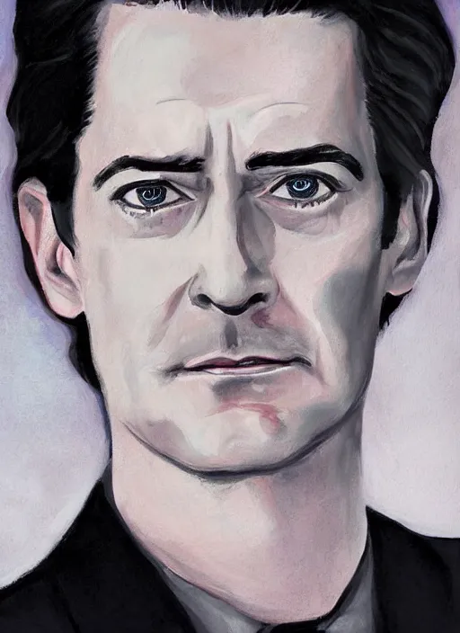 Prompt: portrait of kyle maclachlan as dale cooper by r. kikuo johnson