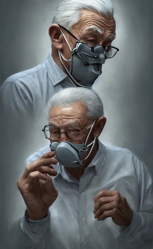 Image similar to old man doing hard work with their mask, do what we can, then leave it to god, non fiction, baroque, confidently, consistency, stability, elegantly, highly detailed, 8 k uhd, justify content center, artstation, concept art, matte, sharp focus, illustration, art by artgerm and paul lung and samuel silva