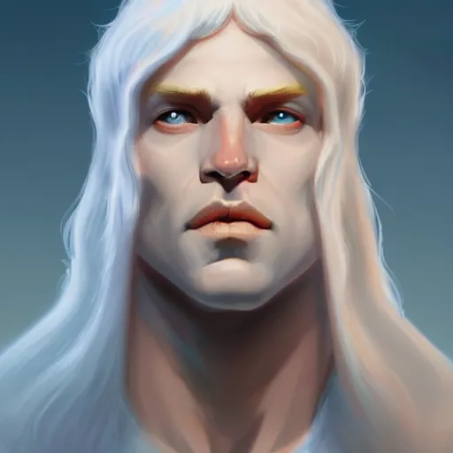 Image similar to Lucius the pale blond androgynous god of the sun, highly detailed, digital painting, artstation, concept art, soft light, sharp focus, illustration