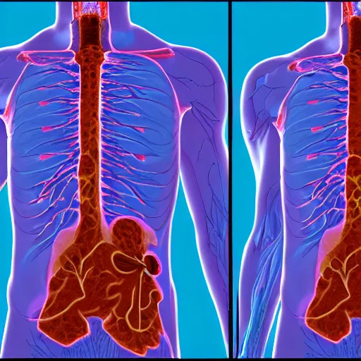 Image similar to computed tomography scan of the thorax with areas of fibrosis in the lung