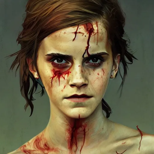 Prompt: Emma Watson as zombie from Dead Island 2 , highly detailed, digital painting, artstation, concept art, sharp focus, illustration, art by greg rutkowski and alphonse mucha
