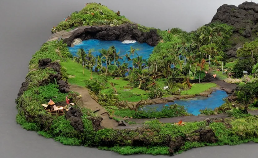 Prompt: a miniature model of hawaii, diorama