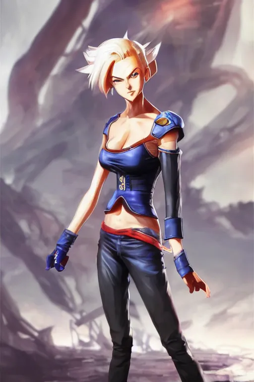 Prompt: Android 18 from dbz in a spinoff in blade and soul concept art on a render by the artist Hyung tae Kim, Jiyun Chae, Joe Madureira, trending on Artstation by Hyung tae Kim, artbook, Stanley Artgerm Lau, WLOP, Rossdraws