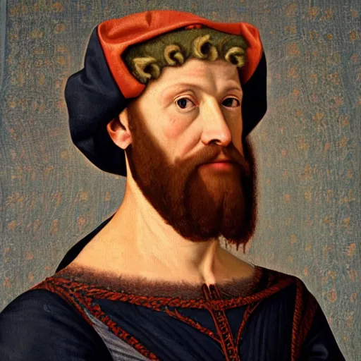 Image similar to a renaissance style portrait painting of TheGrefg