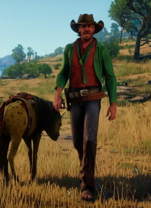 Image similar to film still of shaggy rogers in red dead redemption 2 ( 2 0 1 8 video game )