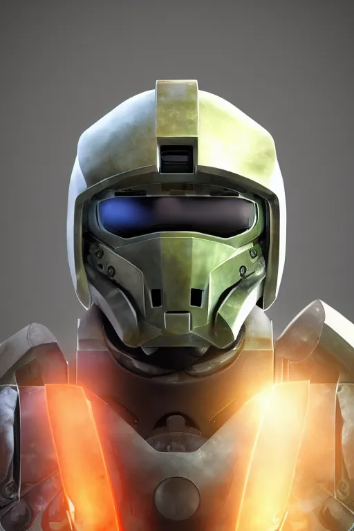 Image similar to robot ninja mask helmet halo master chief radiating a glowing aura global illumination ray tracing hdr fanart arstation by ian pesty and katarzyna da „ bek - chmiel