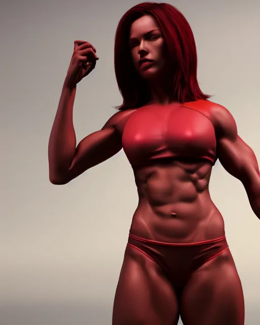 Prompt: woman with tight abs and red hair, Concept art, Full Body, 4K Octane Render