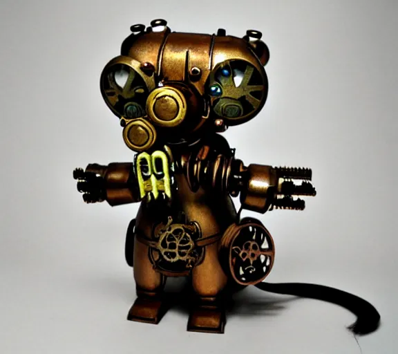 Prompt: steampunk ferret - shaped mech, steampunk bioshock - inspired ferret - shaped mechanical animal