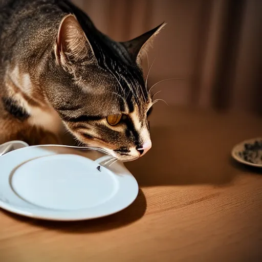 Image similar to cat drinks milk from a small porcelain plate, in game pathologic 2, digital art, steppe colours, cinematic composition, sharp, details, hd