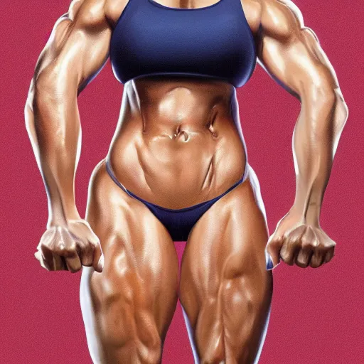 Image similar to holly Willoughby with the physique of a body builder, hyper realistic, ultra detailed, cinematic, dynamic lighting, photorealistic, refined, digital painting, masterpiece, 8k