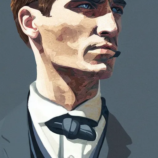 Image similar to a portrait of thomas shelby from the peaky blinders in front of atlantis, in the style of Benjamin Bader, sharp, highly detailed, realistic face, digital art, epic, fantasy, artstation