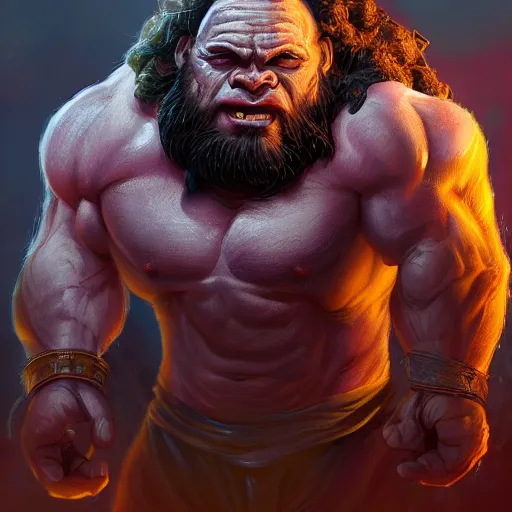 Image similar to clear portrait hulking herculean ogre jesus christ, background hyper detailed, character concept, full body, dynamic pose, glowing lights intricate, elegant, highly detailed, digital painting, artstation, concept art, sharp focus, illustration, van baarle lois and sanderson ruth