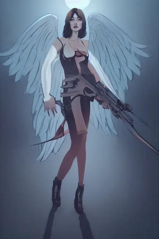 Image similar to angel of the death, line by eric - anthony johnson, sketch by jacqueline e, color by bo feng lin, background by ilya kuvshinov