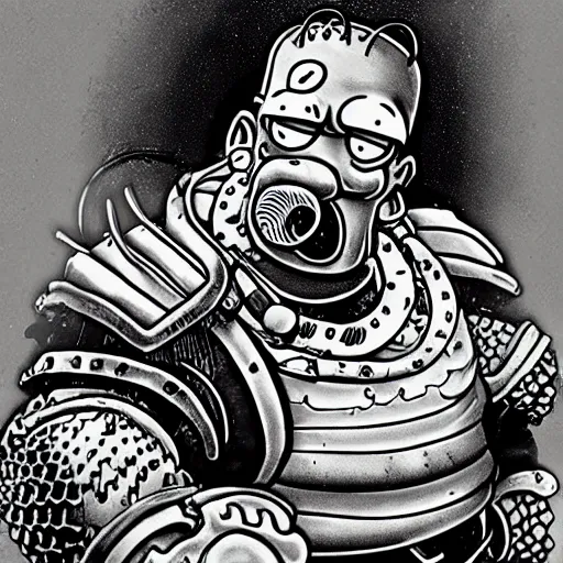 Prompt: homer simpson fighting guts from berserk wearing heavy armor, cinematic, manga style, black ink, hyperdetailed, ghibli