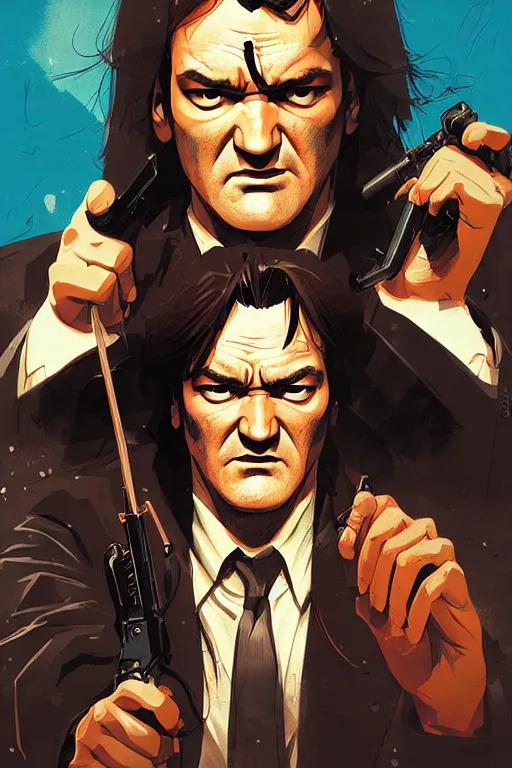 Prompt: quentin tarantino, manga cover art, detailed color portrait, artstation trending, 8 k, greg rutkowski