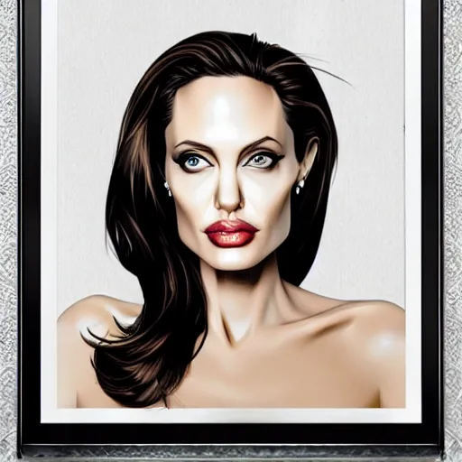 Image similar to angelina jolie, portrait, symetrical art deco poster illustration highly detailed,