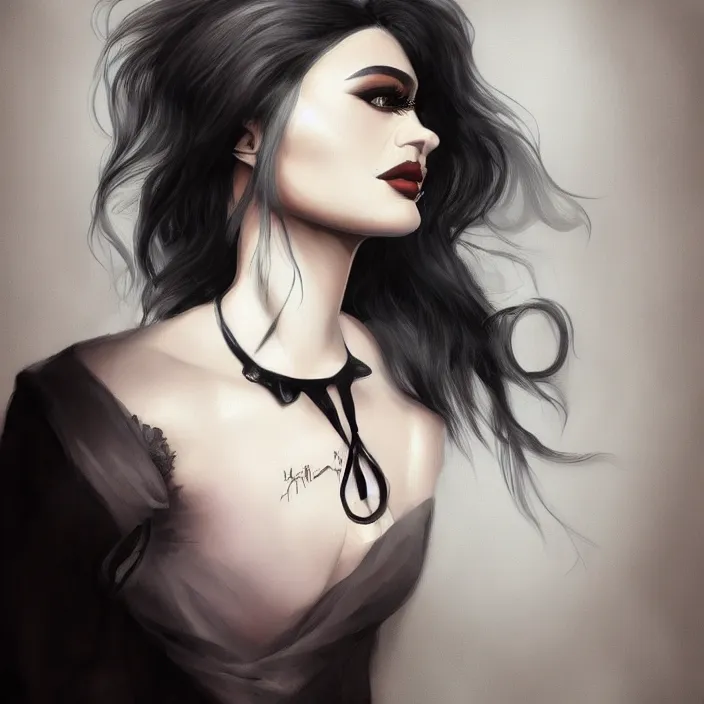 Prompt: gothic kylie jenner, portrait, hyperrealistic, emo, beautiful face, digital art, hd, concept art, by kara walker, by wlop