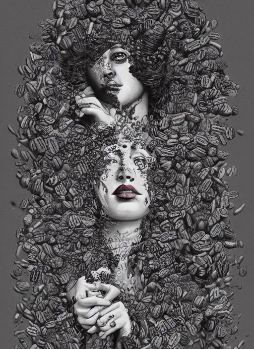 Prompt: Coffee goddess painting by Dan Hillier, trending on artstation, artstationHD, artstationHQ, 4k, 8k