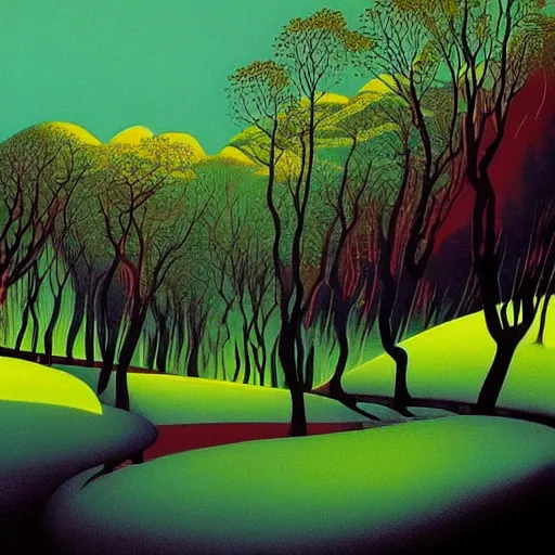 Prompt: a beautiful stunning landscape by eyvind earle