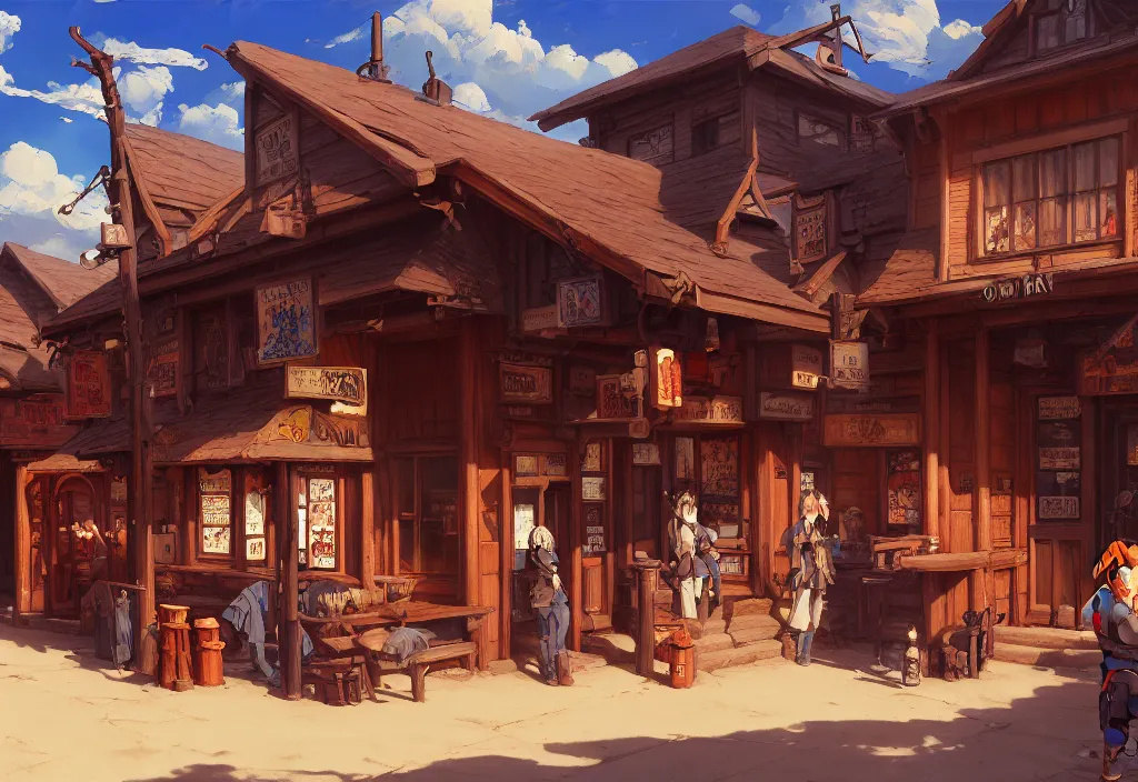 Prompt: a small chubby western saloon, intricate oil painting, high detail illustration, sharp high detail, manga and anime 1 9 9 9, official fanart behance hd artstation by jesper ejsing and makoto shinkai, 4 k,